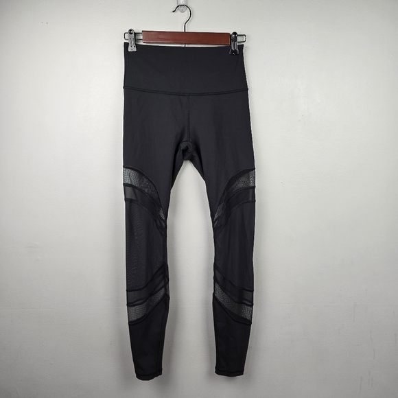 LULULEMON Athletic Leggings 28" Sheer Detailing Black Womens Size 6 Workout Yoga - Picture 1 of 8